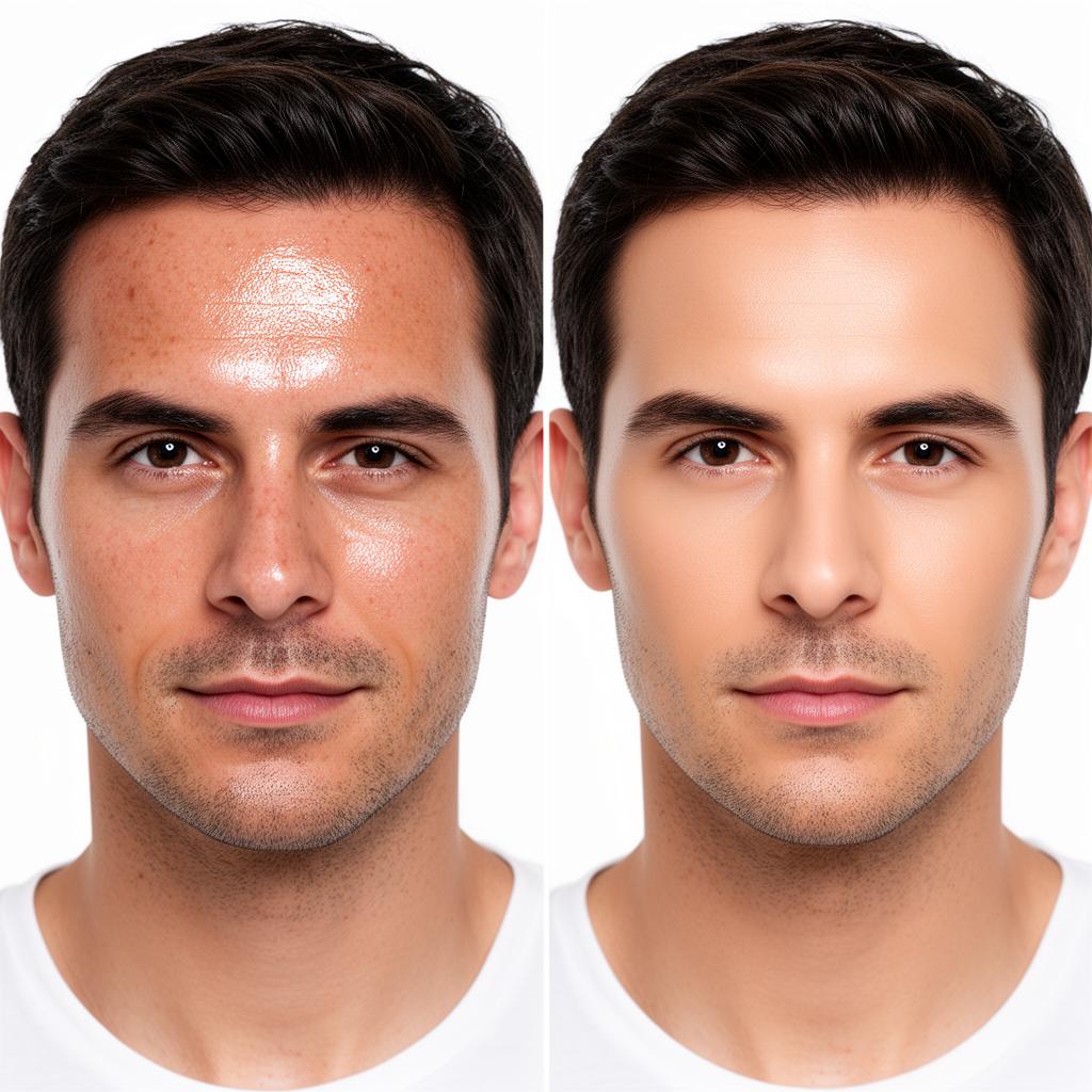 Man — subtle shine reduction and even tone for camera