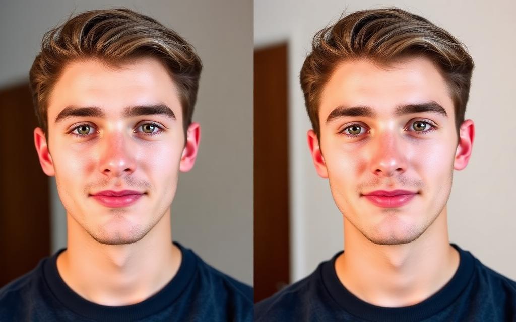 Young man before and after using the Studio Ready Kit — fresh dewy glow